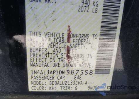 2013 Nissan Altima 2.5 Sv from USA, damaged, VIN 1N4AL3AP3DN587558